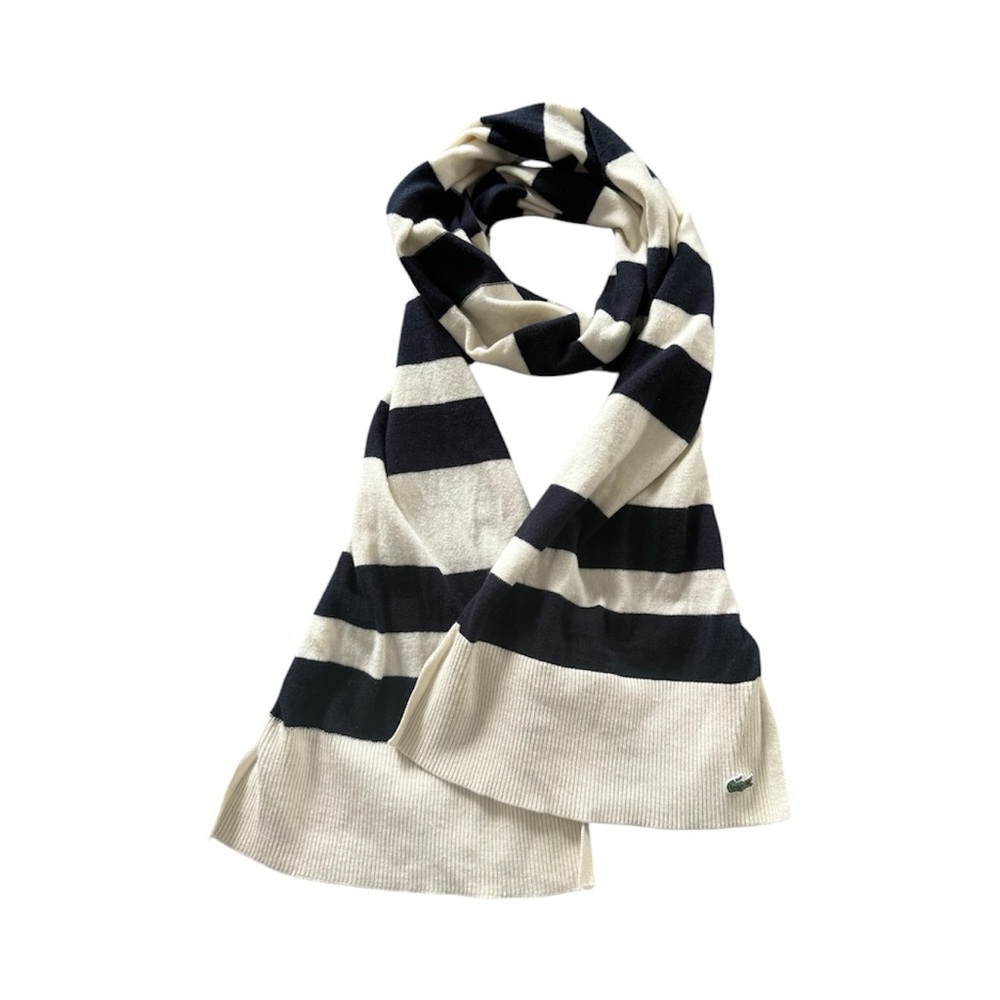 Lacoste Cream and Navy Striped Scarf